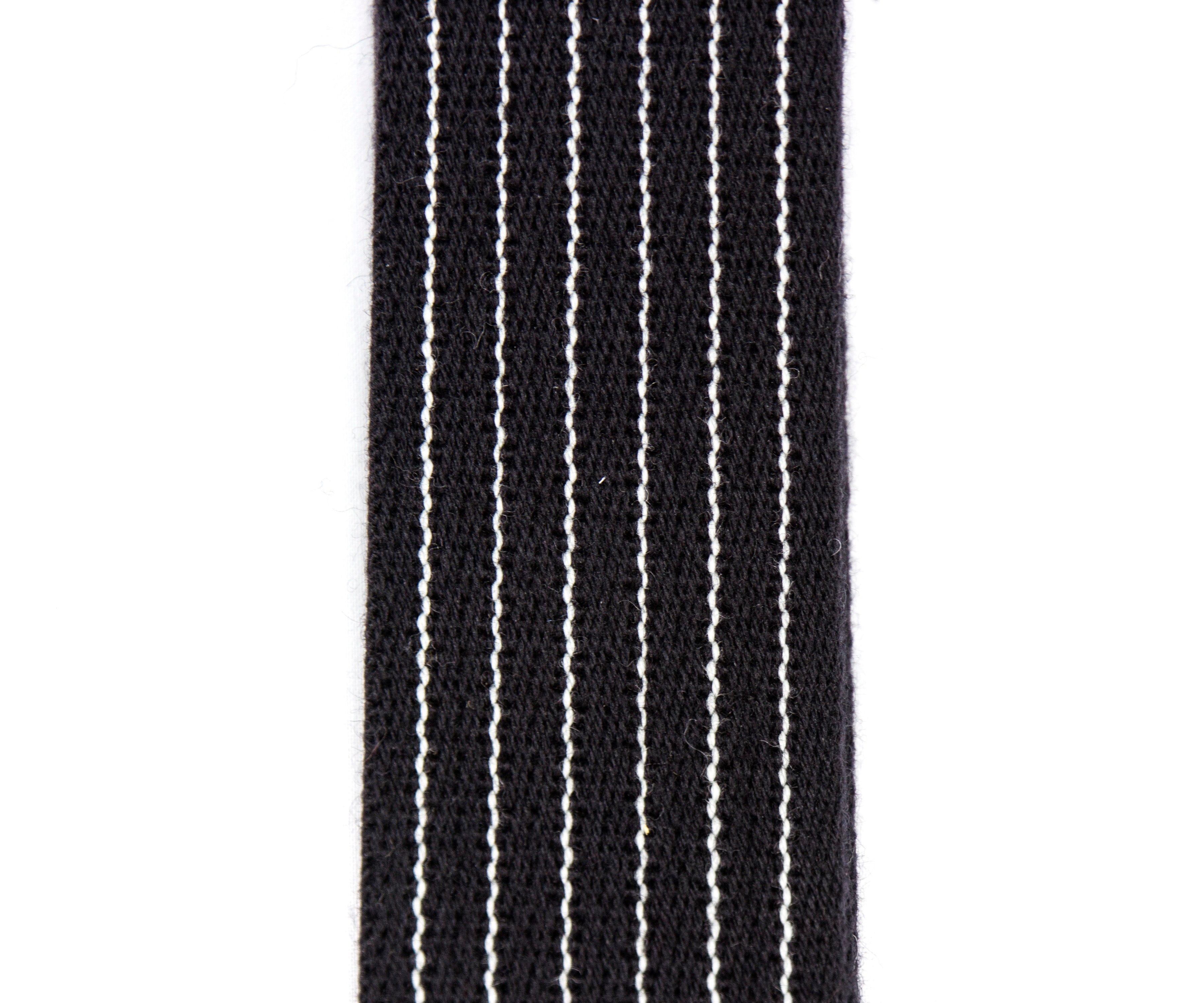 Merino Wool Guitar Strap, Black Pinstripe - Close-up