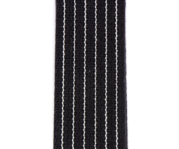 Merino Wool Guitar Strap, Black Pinstripe - Close-up